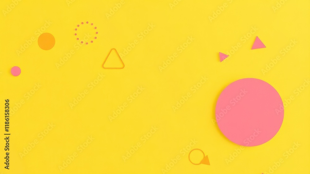 a yellow background with pink circles and geometric shapes, a yellow background with pink circles and geometric shapes,