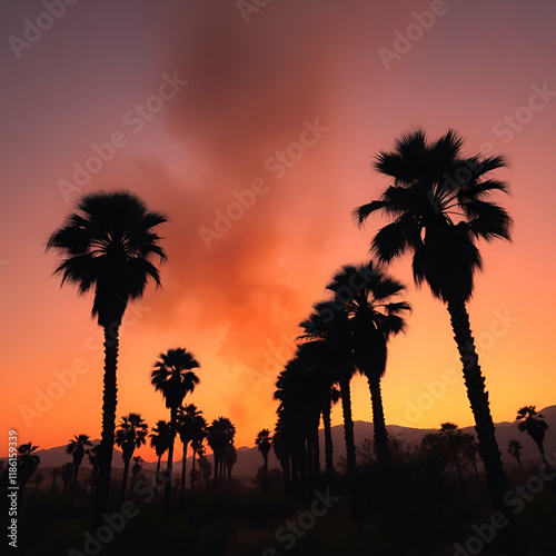 sunset on the beach with trees