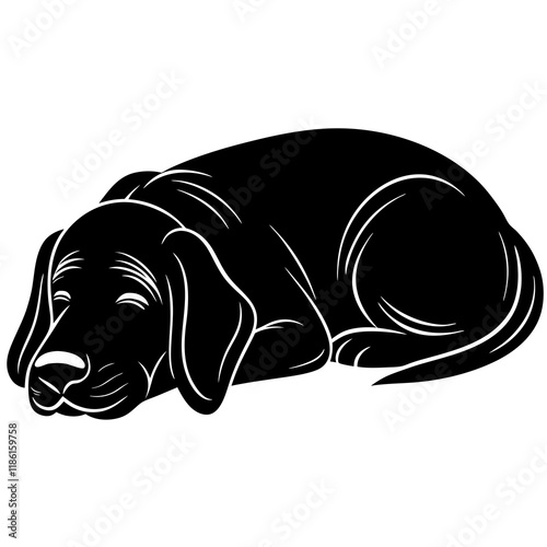 bloodhound dog black silhouette vector, dog sleeping vector, Simple silhouette Design vector icon with white background.
