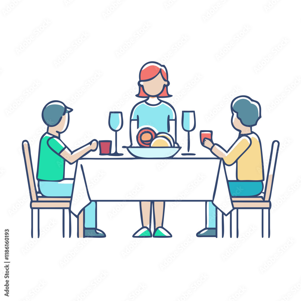 family dinner table setting vector icon, family day vector illustration - simple illustration of family dinner table setting perfect for logos, and family day-themed designs. family dinner table setting vector icon, family day vector illustration - simple illustration of family dinner table setting perfect for logos, and family day-themed designs.