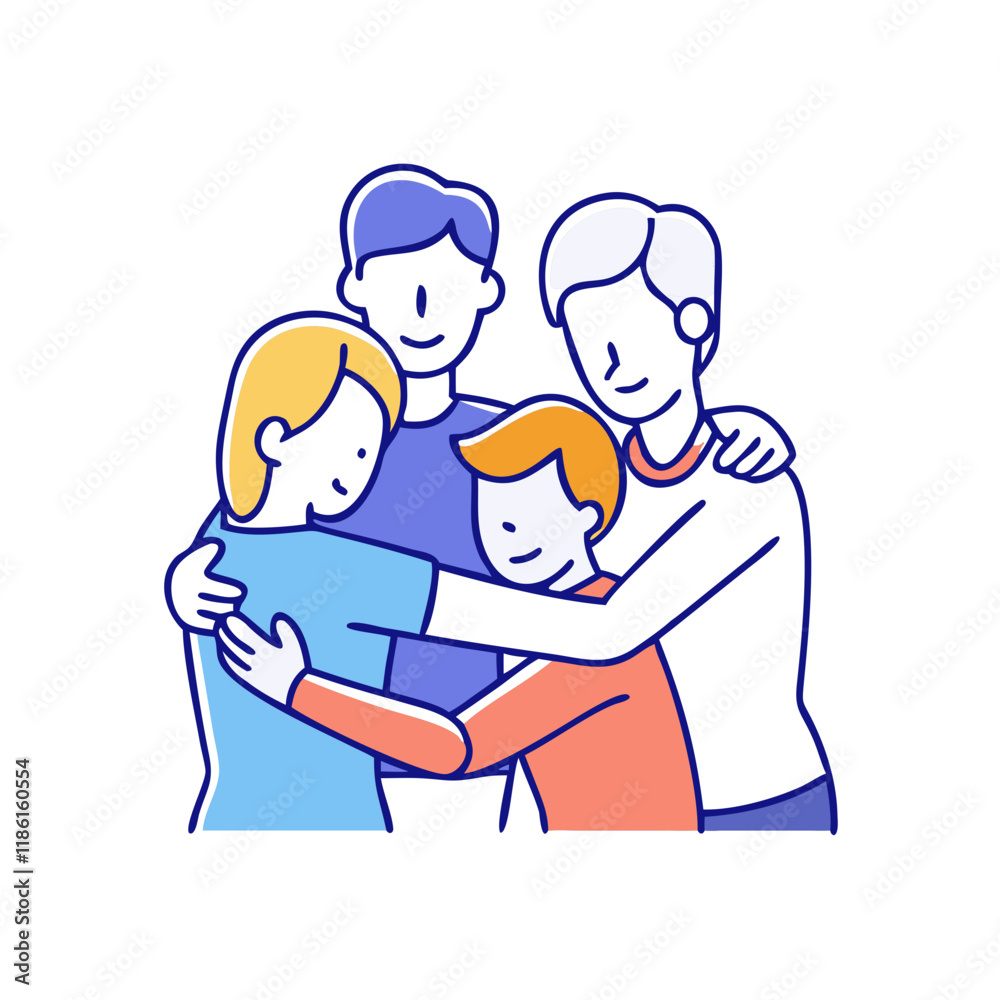 family members hugging vector icon, family day vector illustration - simple illustration of family members hugging perfect for logos, and family day-themed designs. family members hugging vector icon, family day vector illustration - simple illustration of family members hugging perfect for logos, and family day-themed designs.