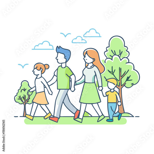 family walk in nature vector icon, family day vector illustration - simple illustration of family walk in nature perfect for logos, and family day-themed designs.