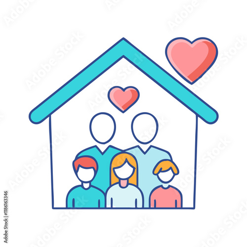 home with family hearts vector icon, family day vector illustration - simple illustration of home with family hearts perfect for logos, and family day-themed designs.