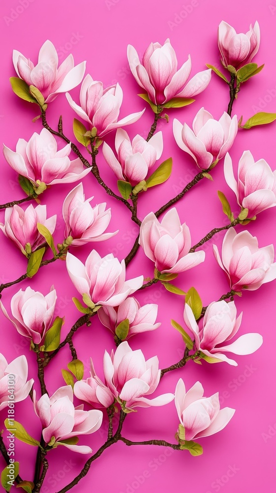 Obraz premium A close up of delicate magnolia flowers in full bloom with pale pink petals against a bright blue sky for a refined spring aesthetic 