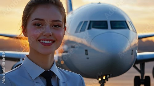 Girl maintaining commercial airplanes for safer air travel experiences photo