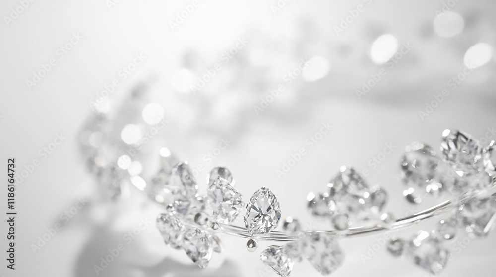Close-up of a delicate silver tiara adorned with sparkling crystals.