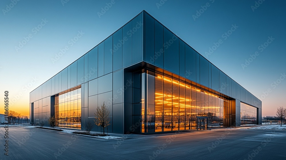 Obraz premium Minimalist Industrial Building Under Clear Sky