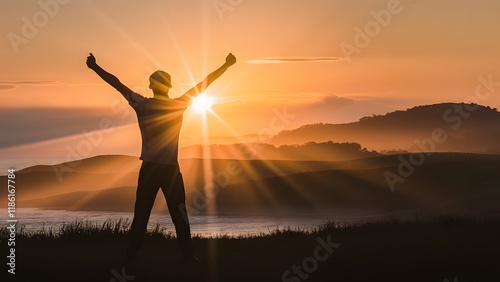 Silhouette of a person in the sunset