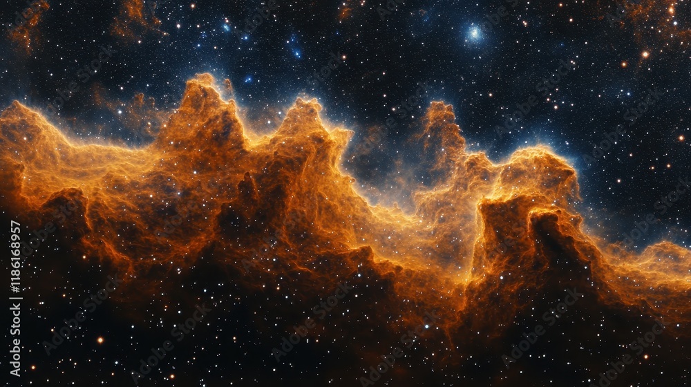 Fototapeta premium A Cosmic Landscape of Glowing Nebula and Scattered Stars