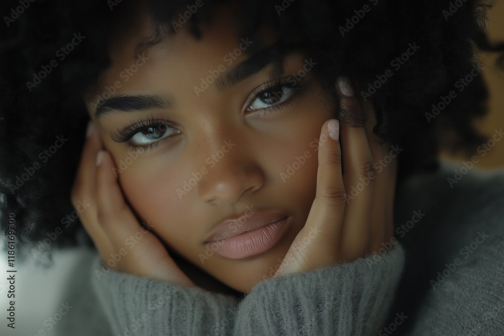 Depressed and lonely bigender person crying and wiping tears on grey backdrop Depressed and lonely bigender person crying and wiping tears on grey backdrop