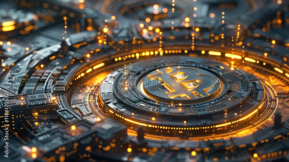 Fototapeta premium Bitcoin: The Digital Gold in a Futuristic Technological Landscape