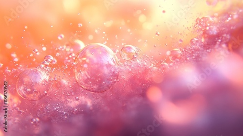 Vibrant Sparkling Bubbles in Soft Pink and Orange Tones, Perfect for Beauty, Beverage, and Branding Concepts

