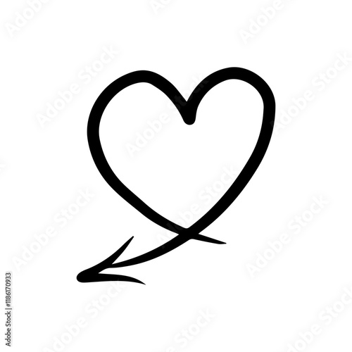 The arrow is a hand-drawn heart. The doodle element of Valentine's Day
