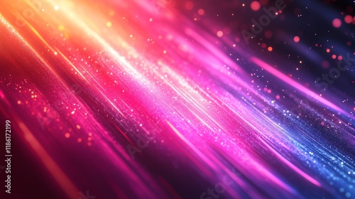 Vivid Neon Light Streaks with Glittering Particles and a Dynamic Glow

