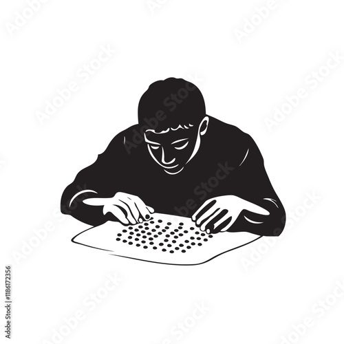 blind man using braille
