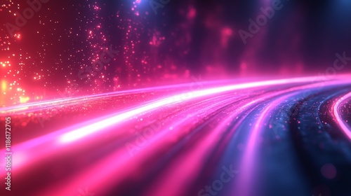 Dynamic Neon Light Trails Representing Data Streams and Futuristic Flow

