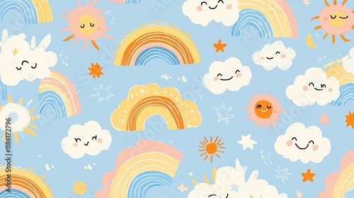 Joyful Rainbow Sky: A Whimsical Children's Illustration