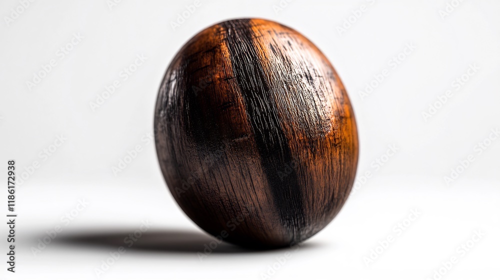 Dark Brown Wooden Sphere on White Background, Close-up Shot Dark Brown Wooden Sphere on White Background, Close-up Shot