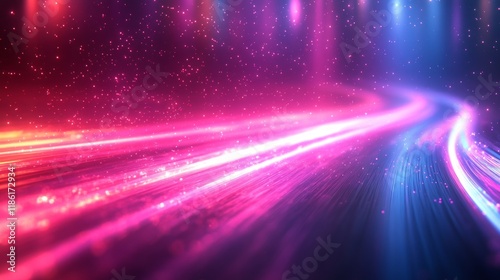 Dynamic Neon Light Trails Representing Data Streams and Futuristic Flow

