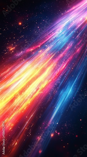 Dynamic Abstract Light Streaks and Sparkling Particles in Vibrant Colors

