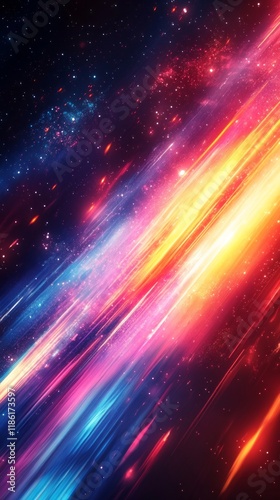Dynamic Abstract Light Streaks and Sparkling Particles in Vibrant Colors

