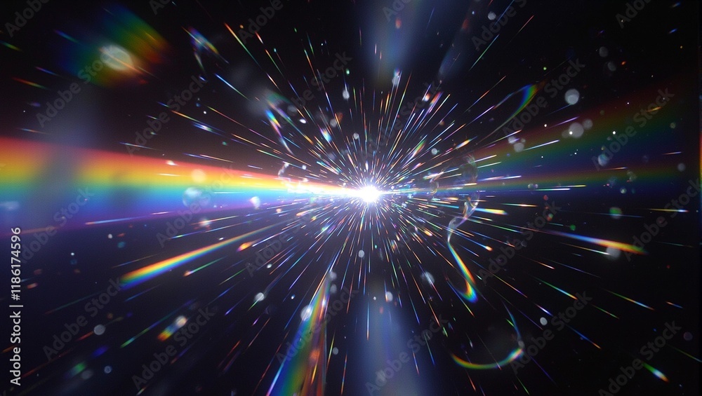 Fototapeta premium Mesmerizing prism light explosion with vibrant gradients geometric patterns shimmering bokeh and a dreamlike lens flare