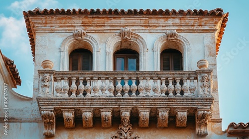 Beautiful traditional style building with balconies in sunny location