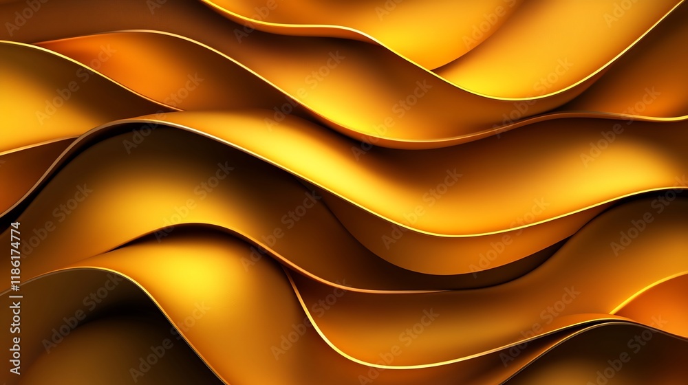 Fototapeta premium Golden Waves Abstract Background: Luxurious and Elegant 3D Render