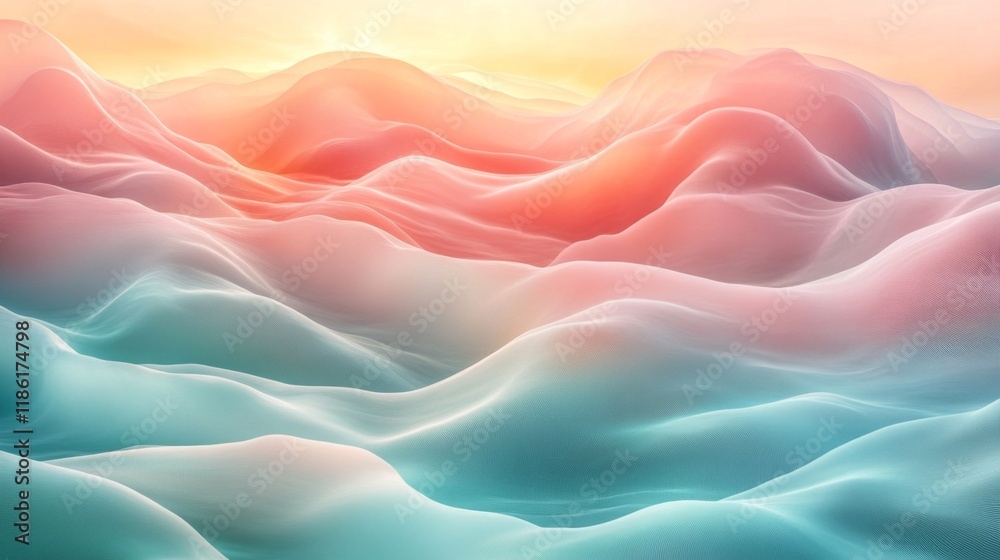 Obraz premium Dreamy Abstract Pastel Waves in Soft Pink and Blue Tones Illuminated by a Gentle Sunrise Light