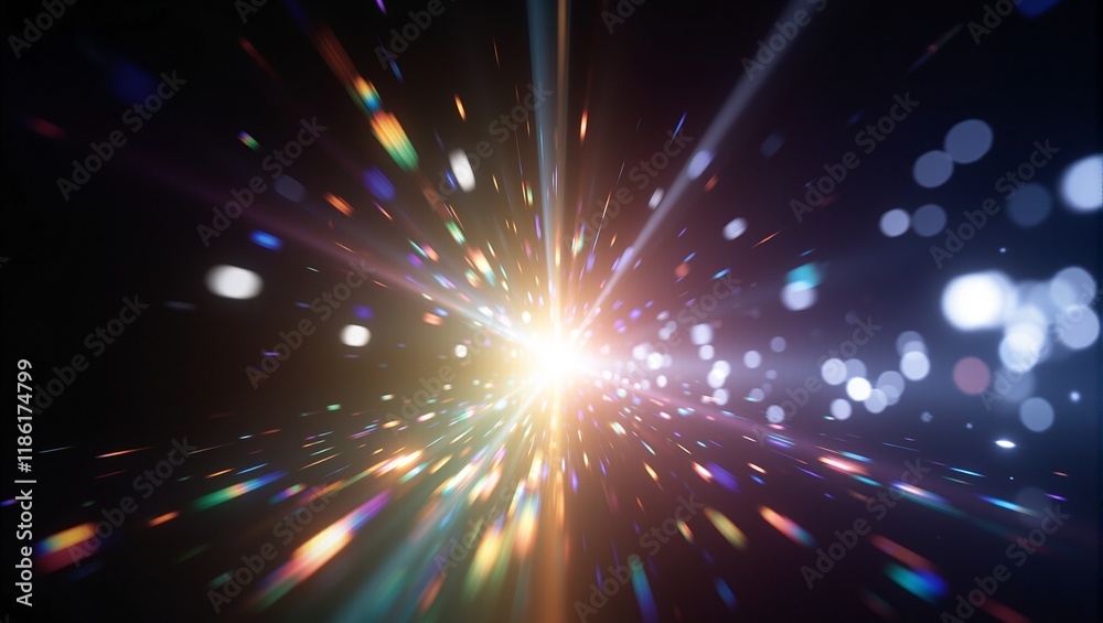 Fototapeta premium Vibrant rainbow prism light on dark canvas with bokeh and lens flare effects Ethereal and cinematic aesthetic