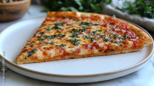 Freshly baked pizza slice topped with tomatoes and basil on a plate