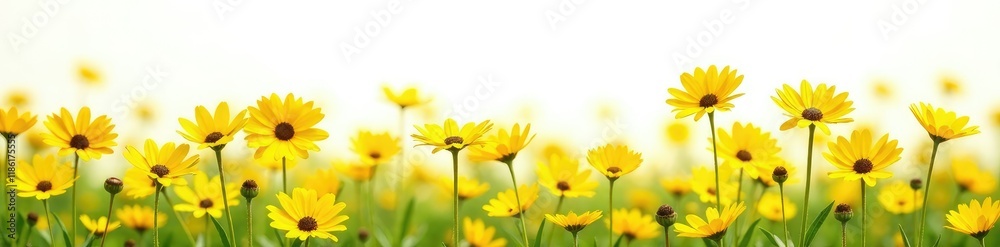 Fototapeta premium Sunny field of bright yellow daisies isolated on white background, freshness, yellow