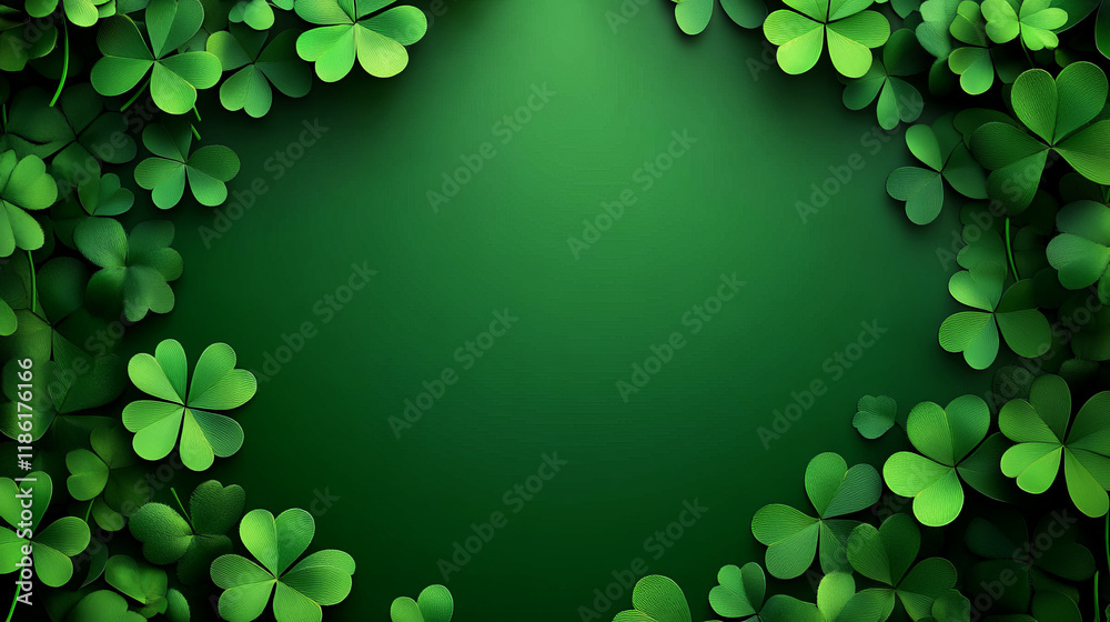 St. Patrick's Day banner background with green shamrock leaves on a green background, St. Patrick's Day banner background with green shamrock leaves on a green background,