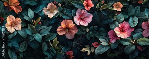 botanical, flowers, nature, dark background, floral pattern, artistic design, greenery, elegance, soothing colors, abstract