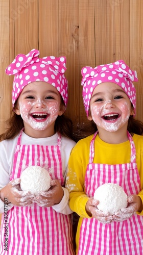 Elegant Two siblings of different ages baking cookies in a warmly lit kitchen with flour on their faces and laughter in the air for National Siblings Day 