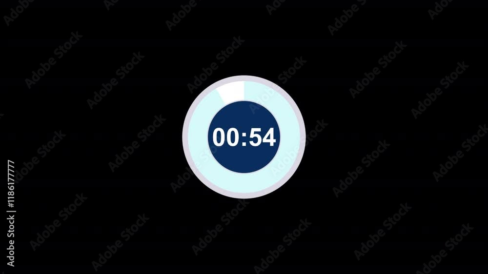 one minute countdown timer animation with alpha channel,1 minute timer from 60 to 0 seconds with transparent background