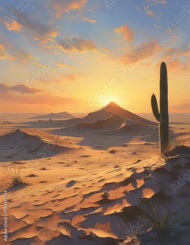 Desert Sunset with Cactus photo