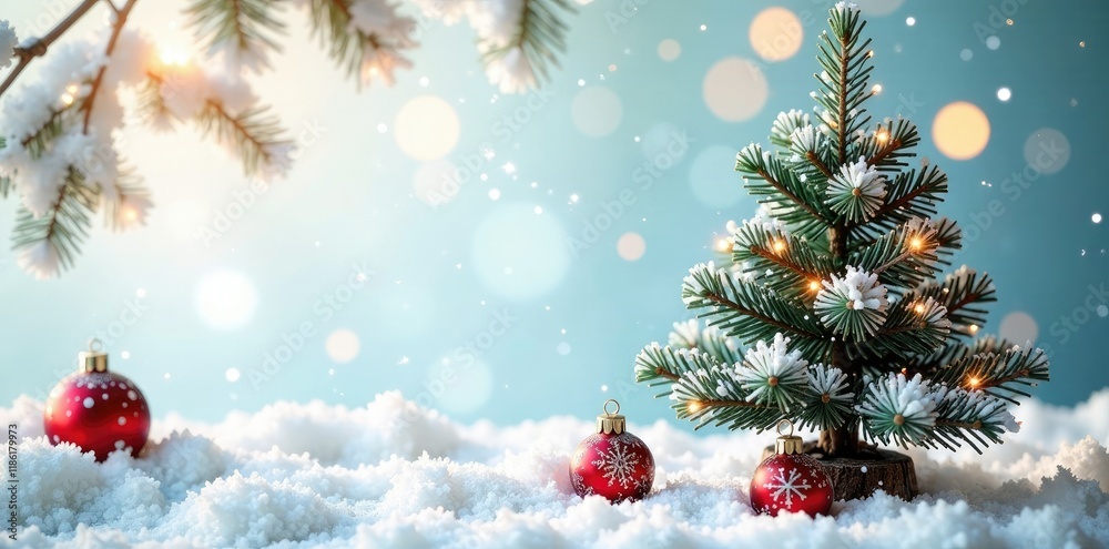 White surface adorned with Christmas tree and snowflakes, holiday, festive, snowy White surface adorned with Christmas tree and snowflakes, holiday, festive, snowy