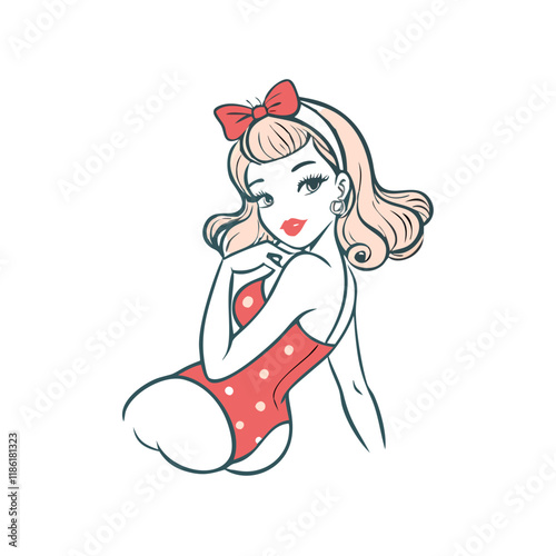 vintage pin up girl vector icon, national retro day vector illustration - simple illustration of vintage pin up girl perfect for logos, and national retro day vector-themed designs.