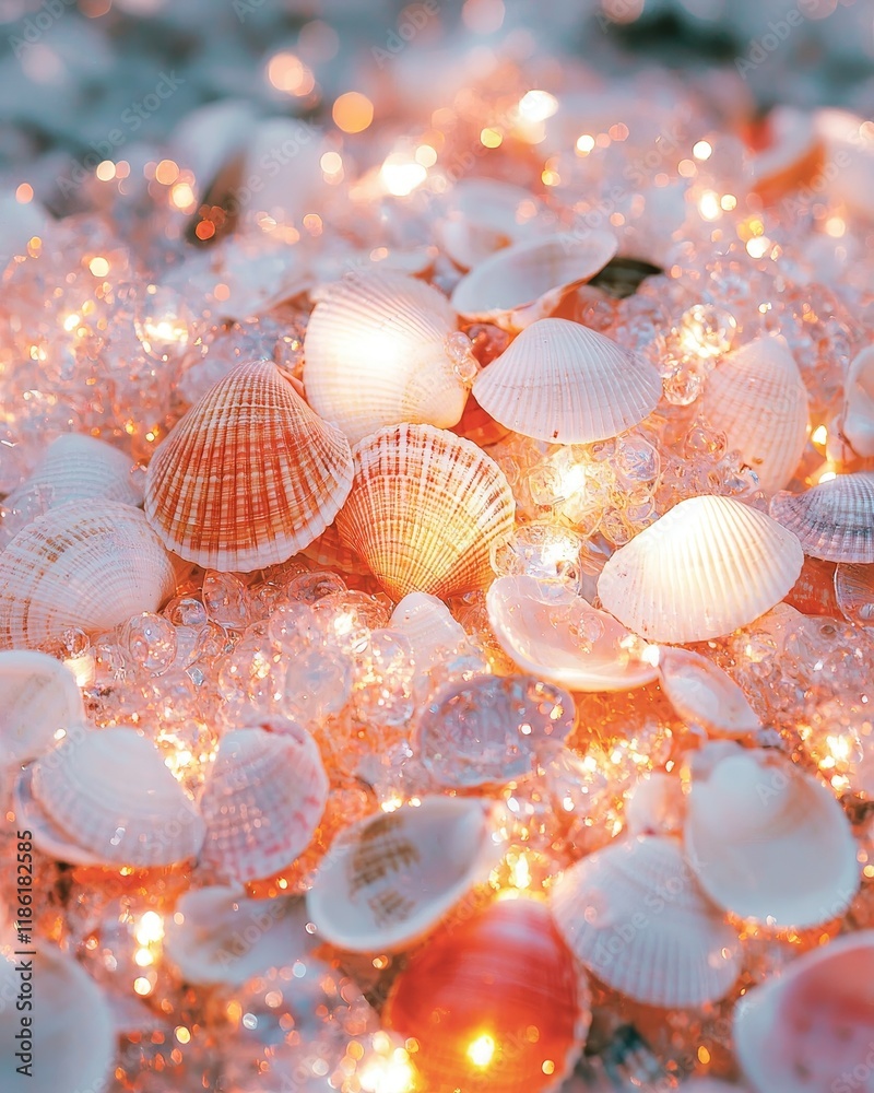 Seashells Decorated with Sparkling Lights Romantic Beach Theme