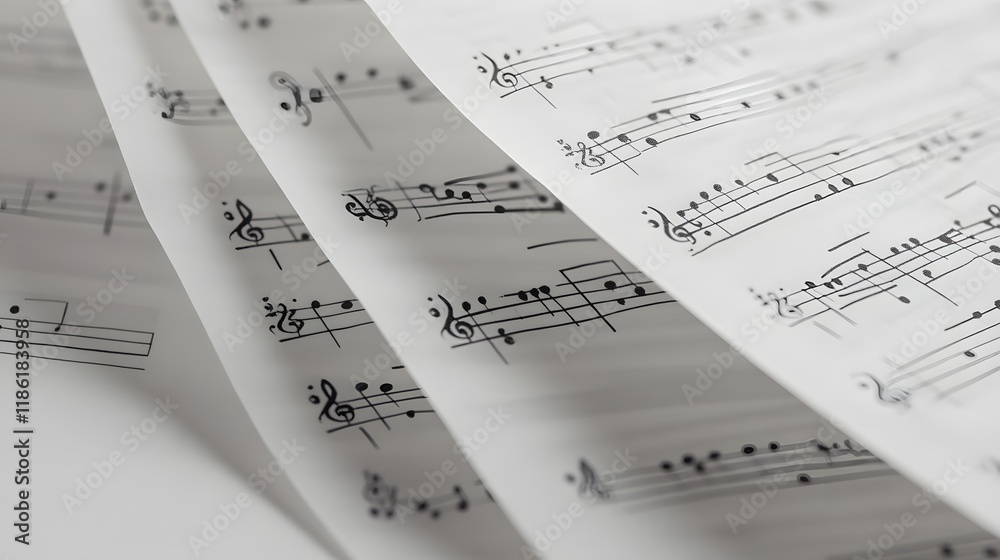 Obraz premium Sheets of musical notation display notes and clefs
