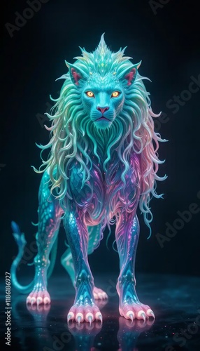 Enchanted Neon Lion: A Digital Fantasy Creature Art photo