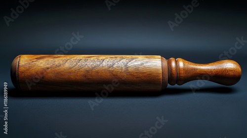 Rolling pin with flour and fresh pasta ingredients on a wooden table in a coz...