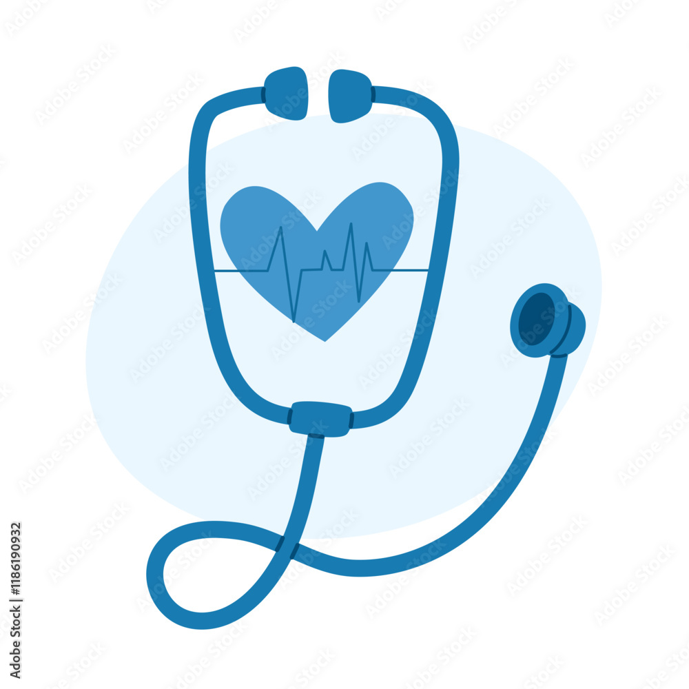Heart with a stethoscope and heartbeat line. Medical, cardiology, and heart health checkup concept Heart with a stethoscope and heartbeat line. Medical, cardiology, and heart health checkup concept