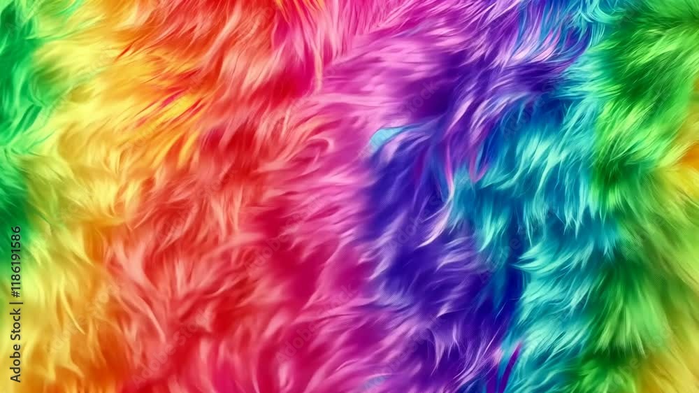 Vibrant rainbow fur texture creates a soft, colorful background for trendy digital art. Vibrant rainbow fur texture creates a soft, colorful background for trendy digital art.