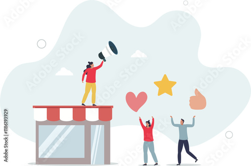 Customer loyalty or retention, marketing strategy for return customer, CRM to increase sale and satisfaction concept.flat characters.