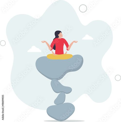 Harmony, balance or meditation, mindfulness relaxation for life wellness, zen or spiritual therapy, focus or concentration concept.flat characters.