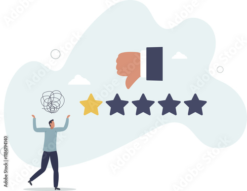 Negative feedback, bad review or one star customer feedback, terrible or poor quality user experience, low rating result or disappointment concept.flat characters.