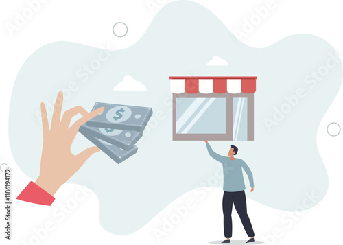 Company buyout, acquisition agreement or takeover, selling company offer or merger, franchise business concept.flat characters.