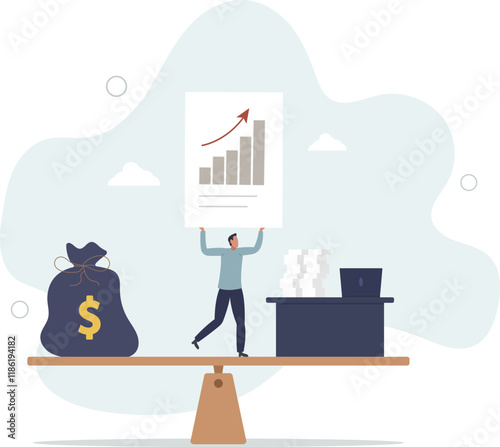 Wages, salary or income, work hard for money or incentive motivate to work overtime, overworked and life balance concept.flat characters.